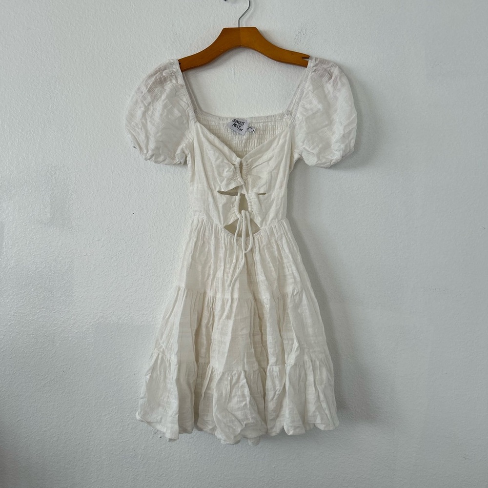 Princess Polly White Puff-Sleeve Tie-Front Summer Mini Dress Size 0